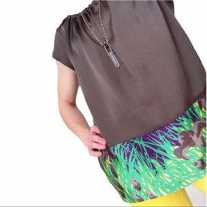 COLLECTIVE CONCEPTS Silk-Like Blouse Accent Hem Short Sleeve Brown Sz S